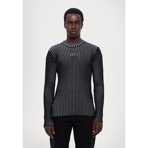 VERSACE Sweater Mens Medium Black Pullover Slim Fit Ribbed Logo Plate $500